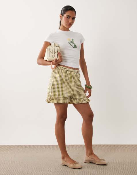 Miss Selfridge ruffle mini short co-ord in sage gingham - view 1