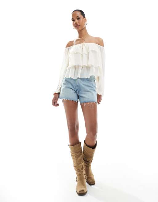 Miss Selfridge ruffle off the shoulder blouse in buttermilk