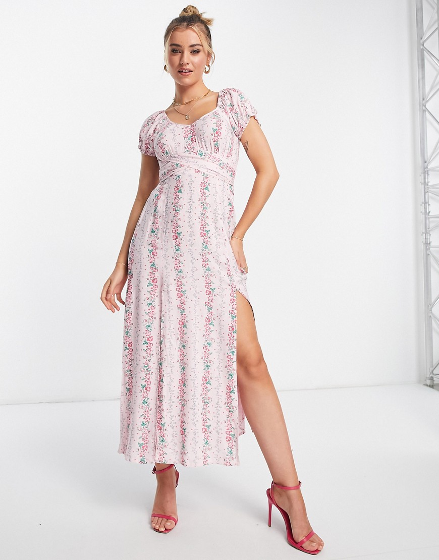 Miss Selfridge ruffle peplum maxi dress in wallpaper floral-Pink