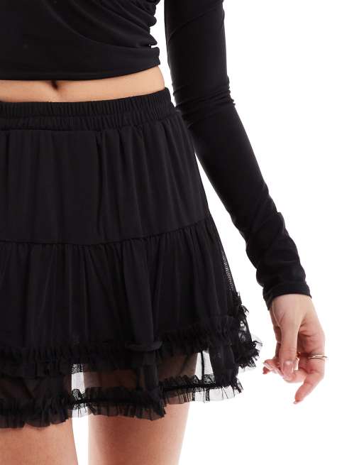 Miss Selfridge ruffle rara mini skirt in black