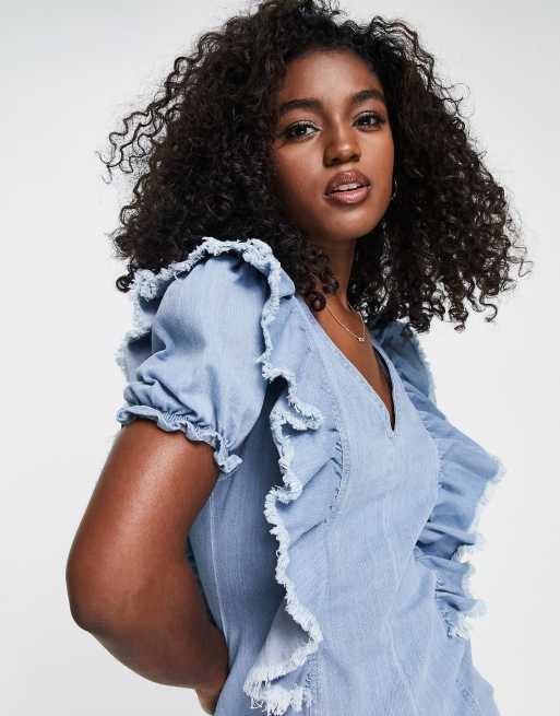 Denim dress with outlet ruffle sleeves