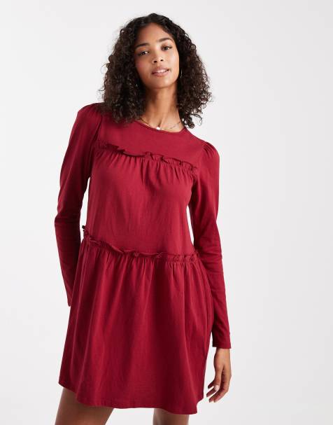 Miss Selfridge ruffle smock mini dress in cherry - view 1