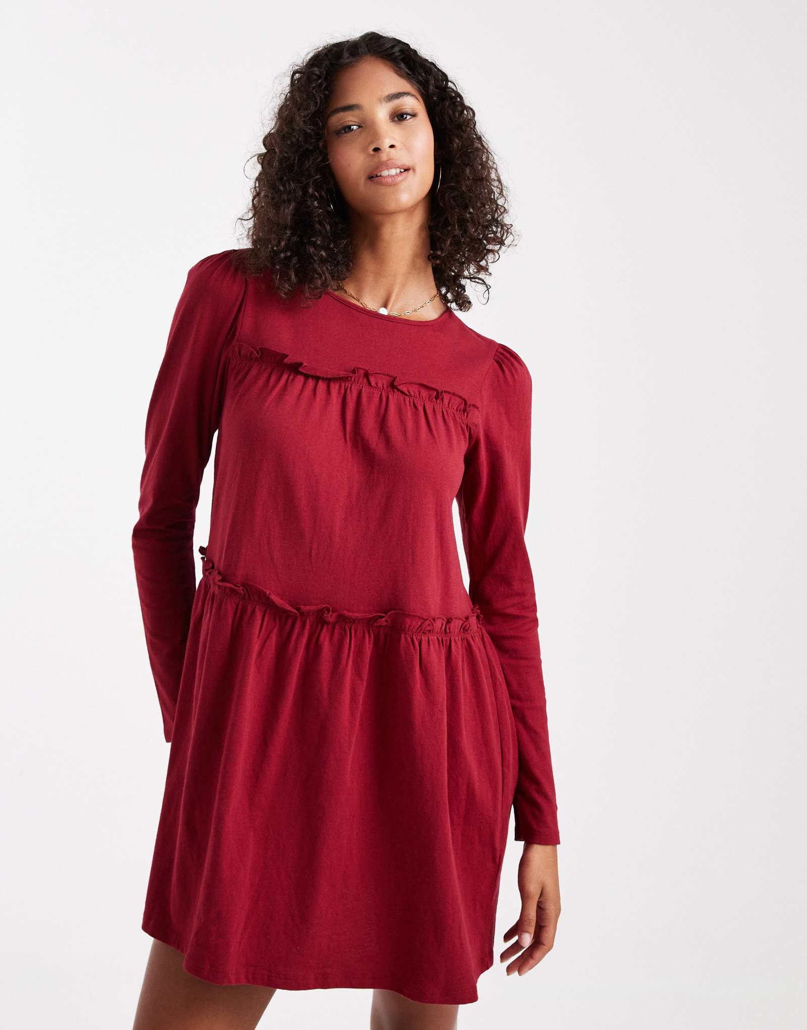 Мини-платье-халат мисс Селфридж с оборками вишневого цвета