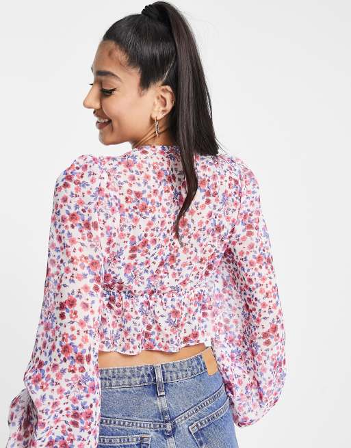 ASOS cheapest Heart Print Ruffle Tie Front Crop