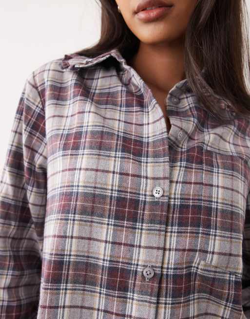 Miss Selfridge ruffle trim oversized shirt in check, 3 of 4