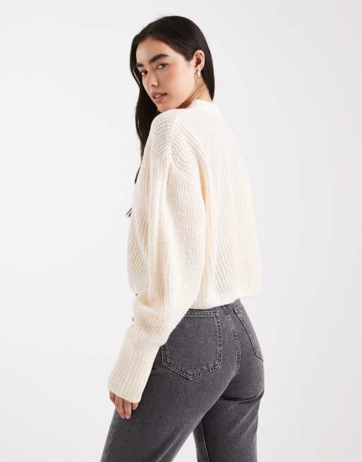 Miss Selfridge - Ruimvallende gebreide trui in licht crème, 4 van 4