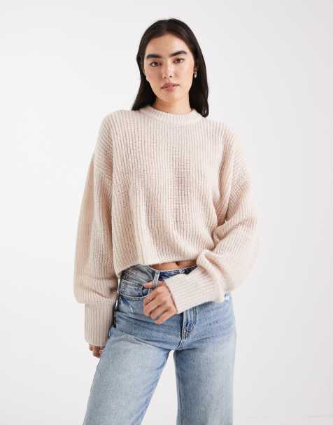 Miss Selfridge - Ruimvallende gebreide trui in lichtbeige - view 1