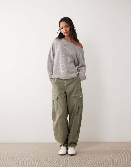 Miss Selfridge ruimvallende trui met schuine hals in grijs gemêleerd, 2 van 4