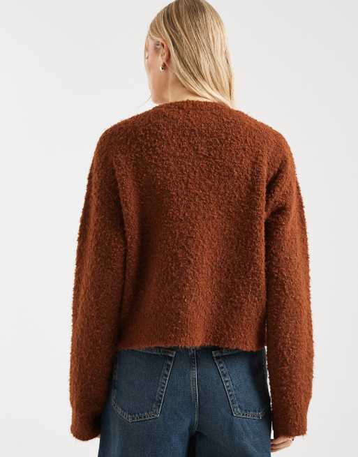 Miss Selfridge - Ruimvallende trui van bouclé in roestbruin, 4 van 4
