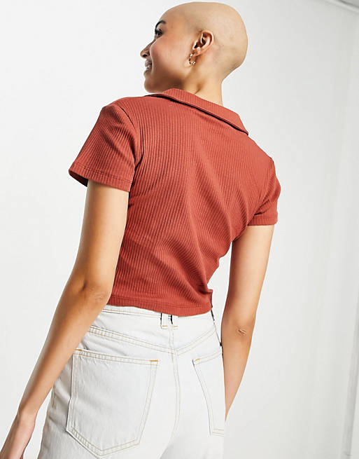 Women Shirts & Blouses/Miss Selfridge rust short sleeve button through jersey shirt 