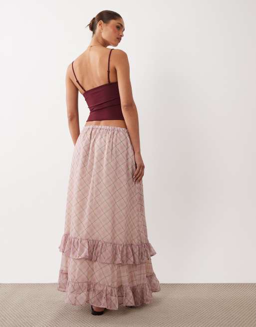 Miss Selfridge – Rutig maxikjol med volang, 3 av 5