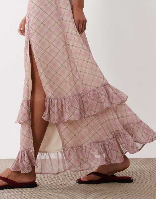 Miss Selfridge – Rutig maxikjol med volang, 4 av 5