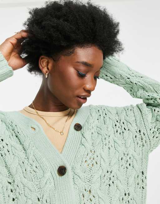 Miss Selfridge sage chunky open knit cardigan