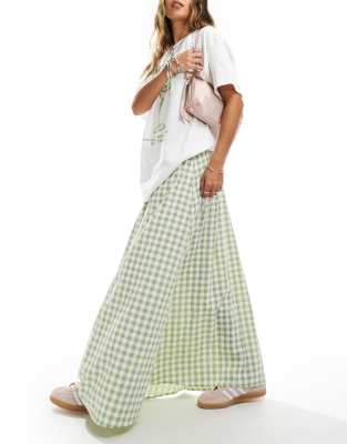Miss Selfridge Sage Gingham Maxi Skirt-multi