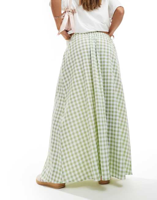 Miss Selfridge sage gingham maxi skirt | ASOS