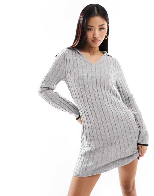 Grey Marl V Neck Knitted Dress, WHISTLES