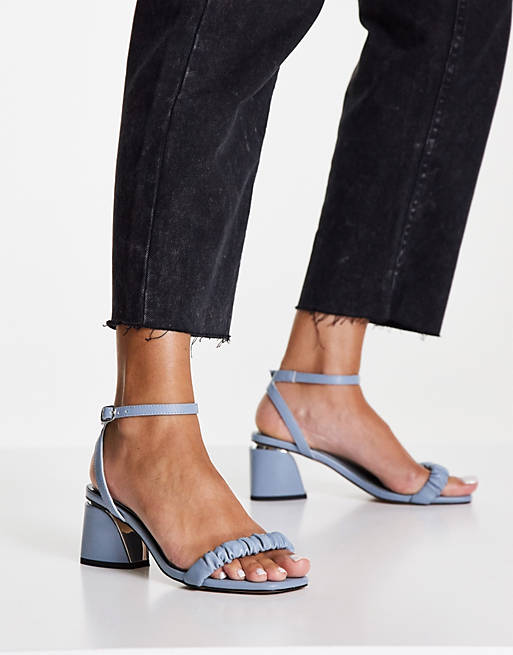 Miss Selfridge Sally ruched front mid heel sandal in blue