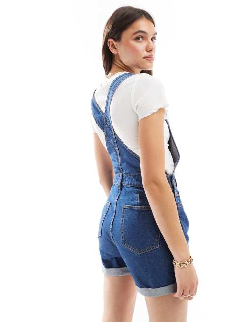 Miss Selfridge - Salopette short en jean - Bleu moyen délavé, 4 de 4