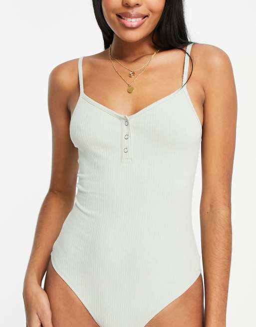 Miss Selfridge – Salviagrön, ärmlös body med tryckknappar, 3 av 4