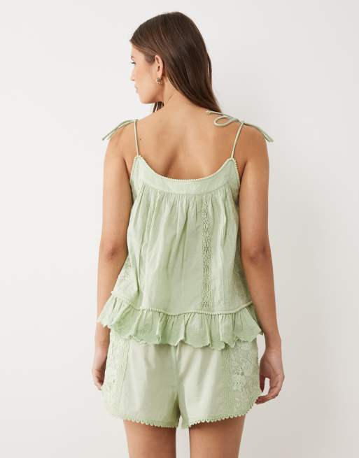 Miss Selfridge – Salviagröna shorts med broderi, 5 av 5