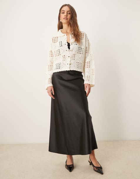 Miss Selfridge - Satijnen maxi rok in zwart - view 1