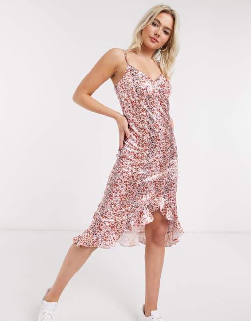 Miss Selfridge - Satijnen midi-jurk in roze bloemenprint, 4 van 4