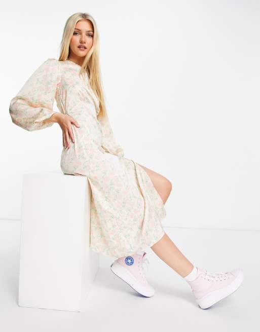 Miss Selfridge - Satijnen midi-jurk met open rug en bloemen, 2 van 4