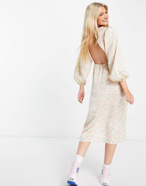 Miss Selfridge - Satijnen midi-jurk met open rug en bloemen, 4 van 4