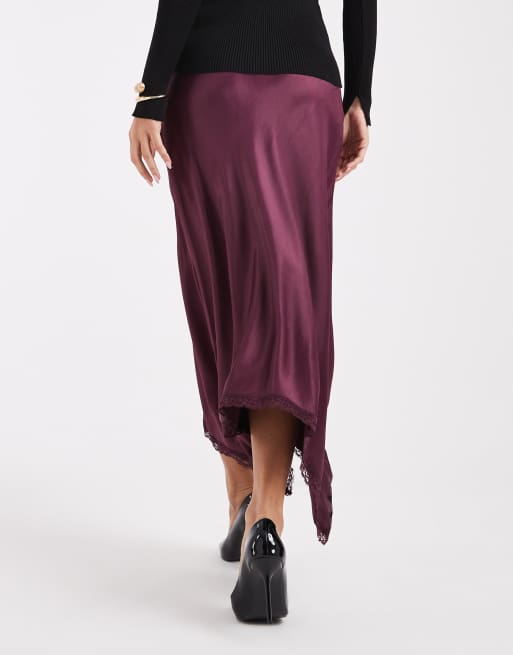 Miss Selfridge - Satijnen midirok met zakdoekzoom in vijg, 3 van 5