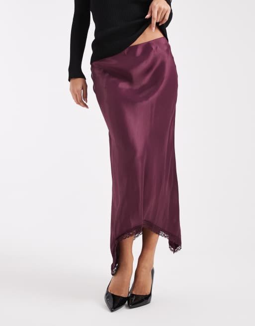 Miss Selfridge - Satijnen midirok met zakdoekzoom in vijg, 5 van 5
