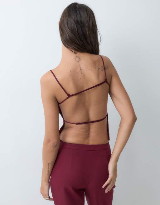 Miss Selfridge satijnen rugloze co-ord set met camitop in bessenrood, 4 van 5