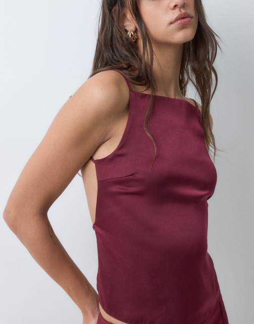 Miss Selfridge satijnen rugloze co-ord set met camitop in bessenrood, 5 van 5