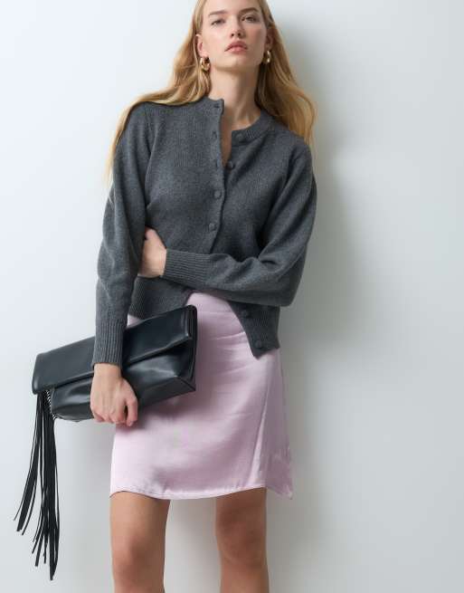 Miss Selfridge satin 90's length mini skirt in dusty pink, 5 of 5