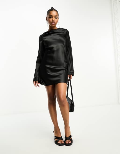 Black satin a line dress sale