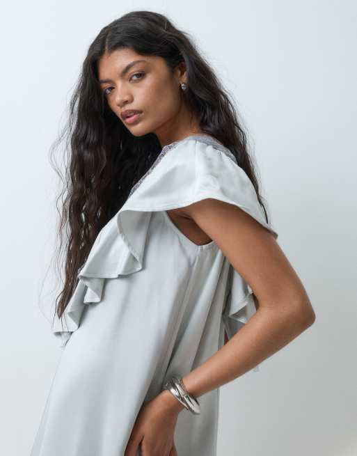 Miss Selfridge satin and lace babydoll dress in grey, 2 of 5