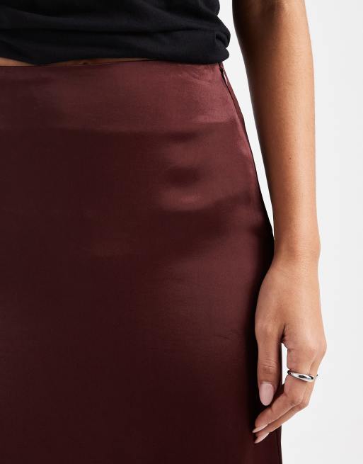 Miss Selfridge satin and lace bias cut maxi skirt in chocolate, 2 of 5