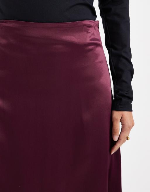 Miss Selfridge satin and lace bias maxi skirt in fig, 3 of 5