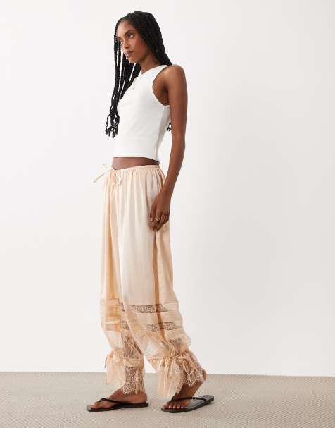 Miss Selfridge satin and lace bloomer pants in blush - part of a set - view 1