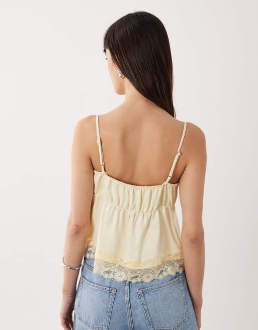 Miss Selfridge satin and lace cami top in buttermilk, 4 of 4