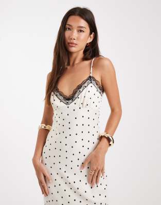 Miss Selfridge Satin And Lace Midi Dress In White