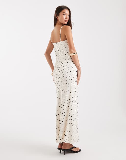 Miss Selfridge satin and lace midi dress in polka dot, 3 of 4