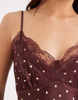 Miss Selfridge Satin And Lace Midi Dress In Brown