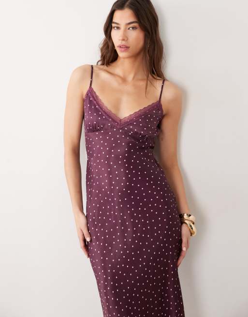 Miss Selfridge satin and lace midi dress in polka dot, 2 of 4