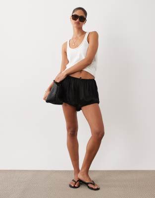 Miss Selfridge Satin And Lace Trim Shorts In Black