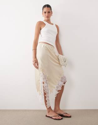 Miss Selfridge satin asym maxi skirt in buttermilk