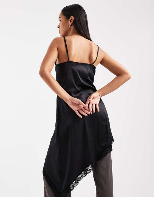 Miss Selfridge lace trim asymmetric dress in black