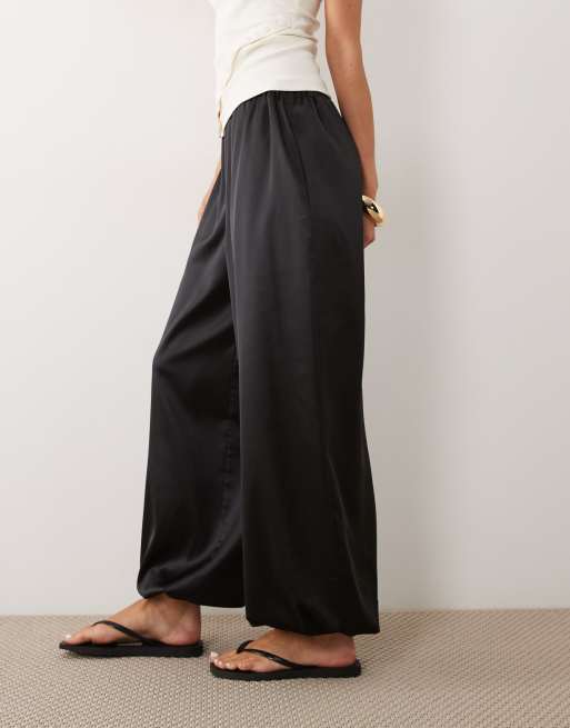 Miss Selfridge satin balloon pants in black, 2 of 5