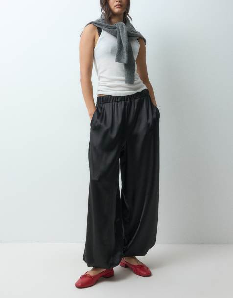 Miss Selfridge satin balloon trouser in black - view 1