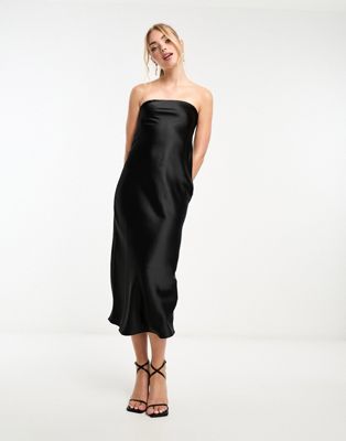 Shop Miss Selfridge Satin Bandeau Maxi Slip Dress In Black