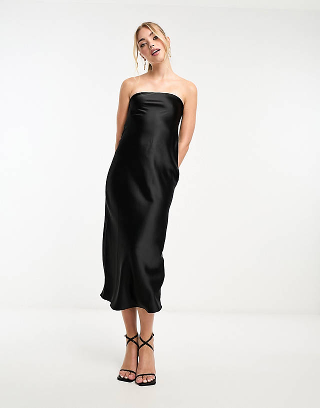 Miss Selfridge - satin bandeau maxi slip dress in black